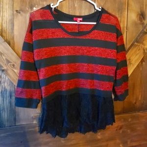 ❤️🩷❤️ Striped sparkle metallic lace hem peplum top medium